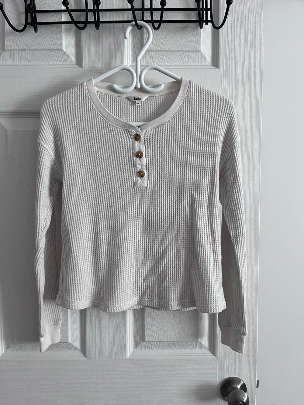 Knix Lounge Waffle Knit Henley Top - off white